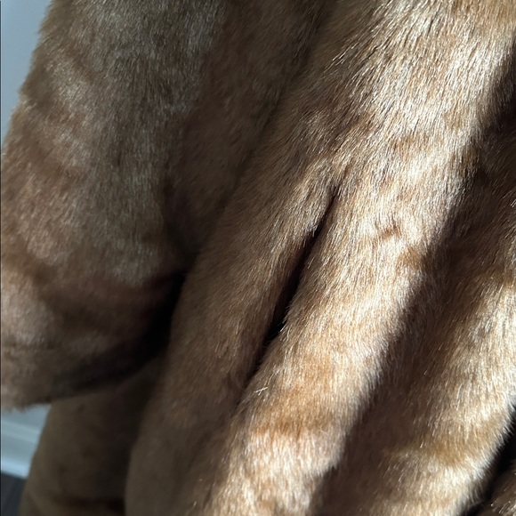 Vintage Neutral Brown Faux Fur Hooded Reversible Full Length Trench Coat 1X Soft - Picture 8 of 13